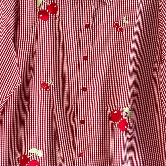 Vintage Allison Daley Oversize Red White Gingham Cherry Embroidery Sz 18 (XXL) - Picture 4 of 8